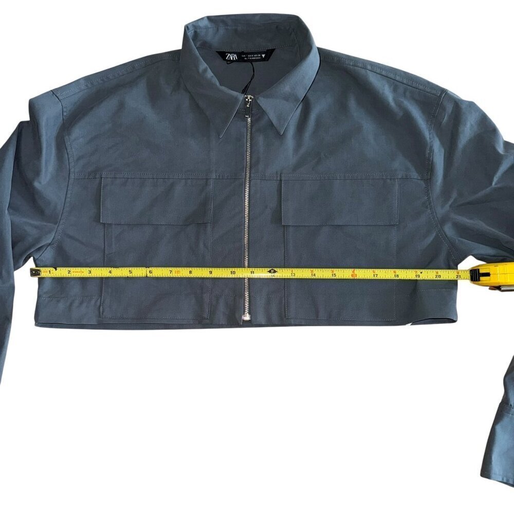 Zara Women’s Army‎ Gray Utility Jacket Cropped Style Women's Size Small - Picture 3 of 8